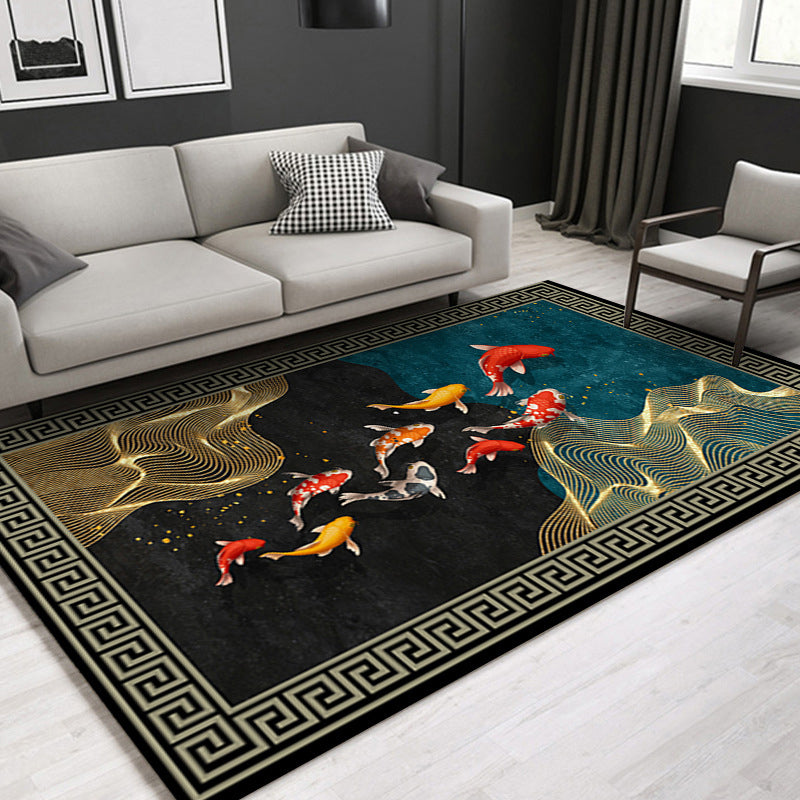 Dark Color Shabby Chic Indoor Rug Polyester Ginkgo Biloba Print Rug Non-Slip Backing Indoor Rug for Living Room