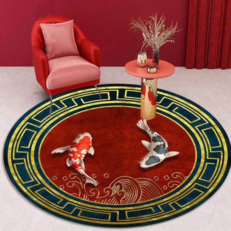 Red Tone Shabby Chic Area Carpet Polyester Ink Printing Indoor Rug Easy Care Carpet for Living Room