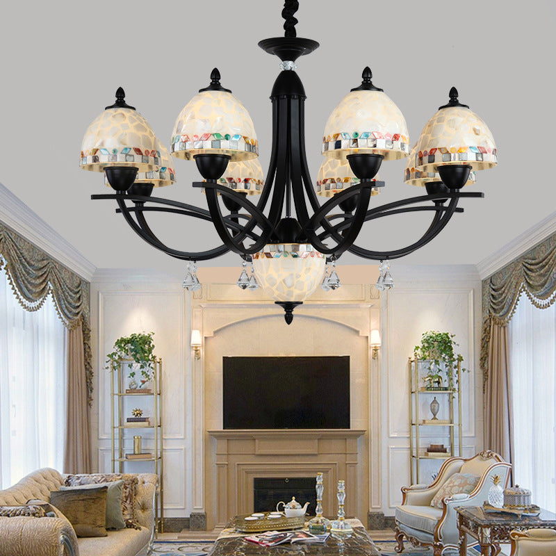 White Dome Chandelier Lighting Fixture Baroque 4/7/9 Lights Hand Cut Glass Suspension Lamp