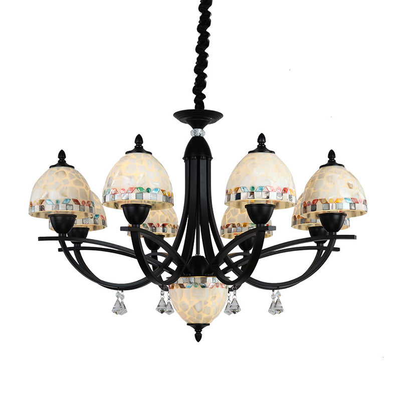 White Dome Chandelier Lighting Fixture Baroque 4/7/9 Lights Hand Cut Glass Suspension Lamp