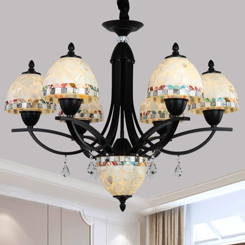 White Dome Chandelier Lighting Fixture Baroque 4/7/9 Lights Hand Cut Glass Suspension Lamp