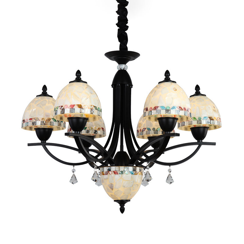 White Dome Chandelier Lighting Fixture Baroque 4/7/9 Lights Hand Cut Glass Suspension Lamp