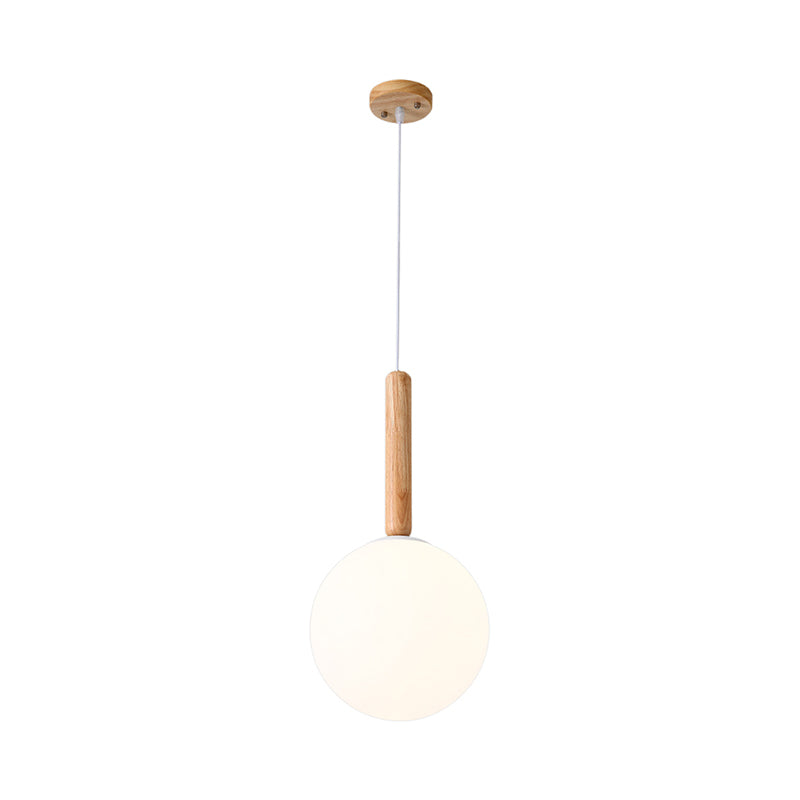 Globe Pendant Light Verre blanc asiatique 6 "/ 7" de large 1 tête de plafond en bois lampe suspendue