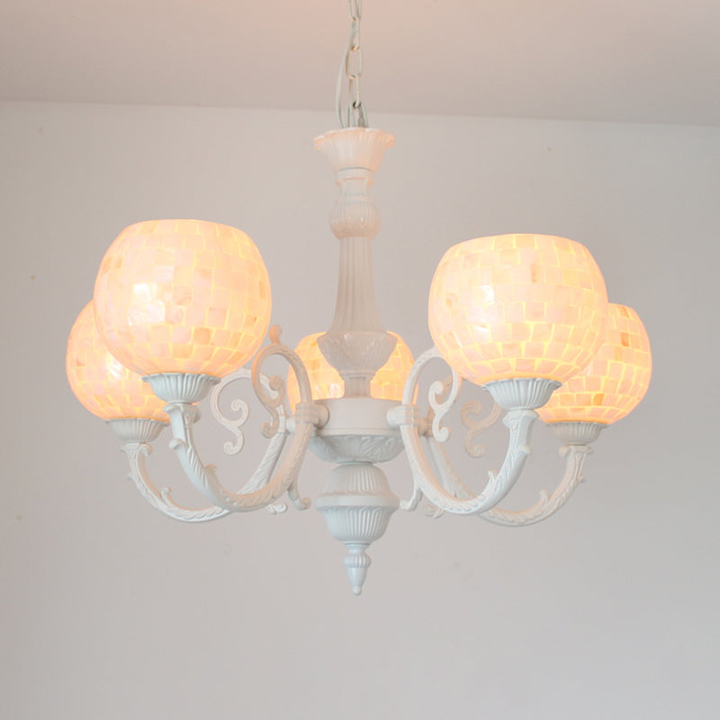 Schaal witte kroonluchter verlichtingsarmatuur gebogen arm 3/5/8 lichten tiffany stijl hangend licht