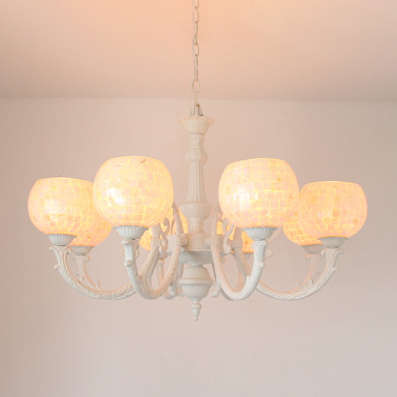 Schaal witte kroonluchter verlichtingsarmatuur gebogen arm 3/5/8 lichten tiffany stijl hangend licht