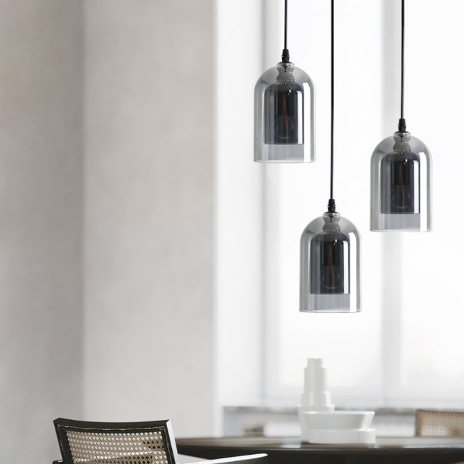 3 Lights Cylinder Hanging Pendant Lights Industrial Style Glass Pendant Ceiling Lights