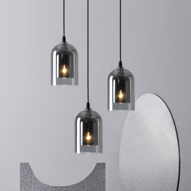 3 Lights Cylinder Hanging Pendant Lights Industrial Style Glass Pendant Ceiling Lights