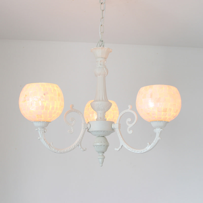 Shell White Chandelier Lighting Fixture Curving Arm 3/5/8 LUMIÈRES TIFFANY Style Hanging Light