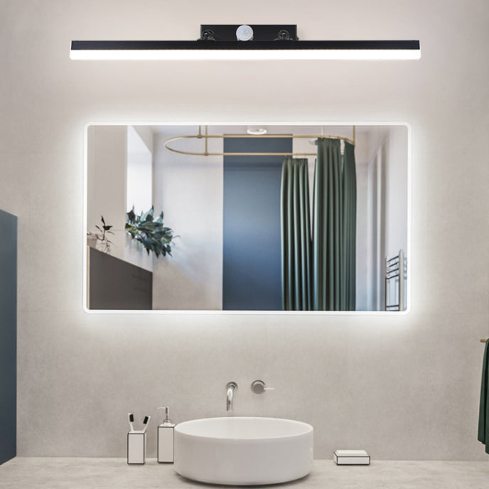 Modern Minimalist Style Linear Wall Mounted Vanity Lights Metal 1 Light Vanity Lighting Ideas with Intelligent Sensor