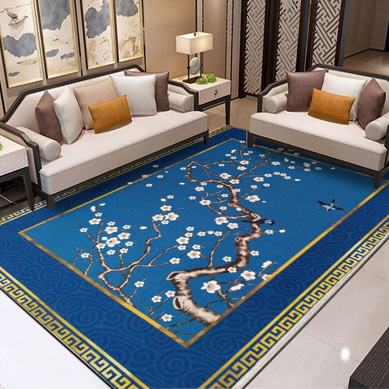 Solid Color Antique Indoor Rug Polyester Plants Print Rug Non-Slip Backing Indoor Rug for Living Room