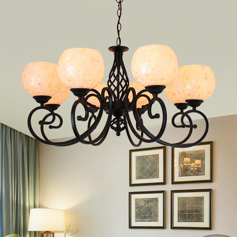 White 5/6/8 Lights Chandelier Light Fixture Baroque Shell Globe Suspension Lighting for Kitchen