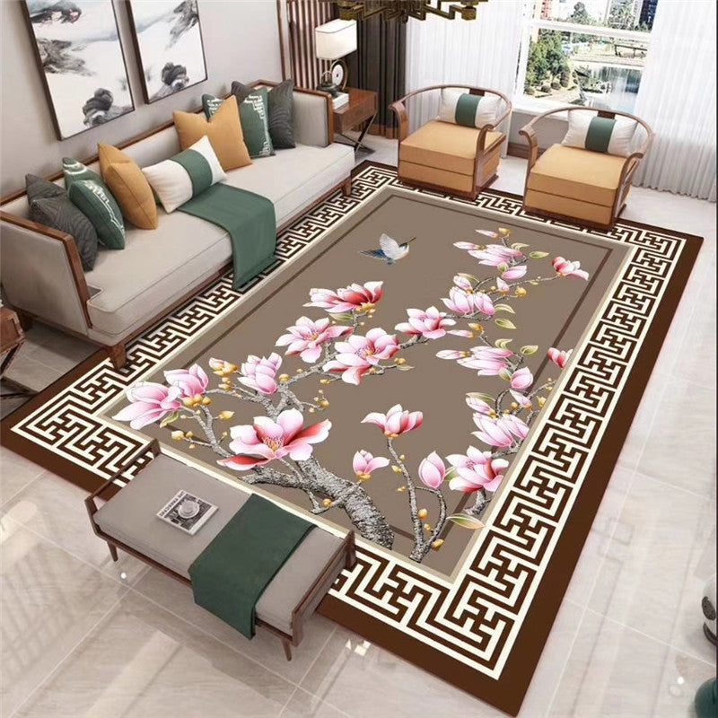 Dark Color Fish Print Rug Polyester Shabby Chic Anti-Slip Backing Indoor Rug for Living Room