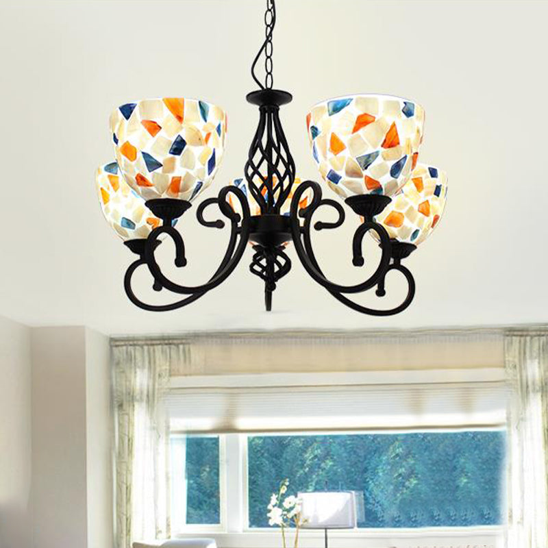 Dome Shell Chandelier Light Mediterranean 5/6/8 Lights beige lampe suspendue pour chambre à coucher