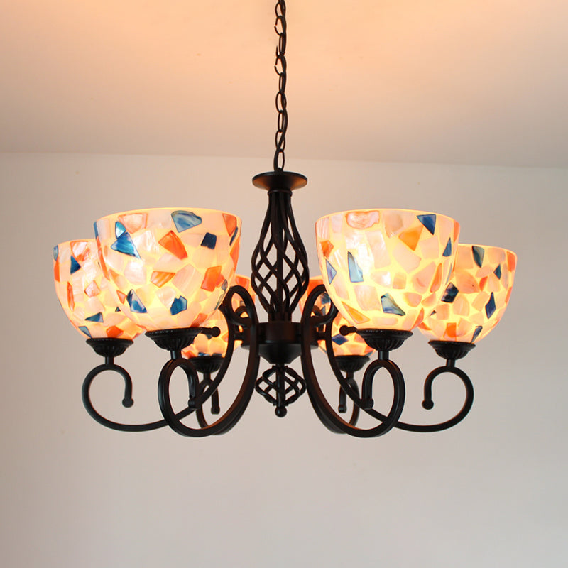 Dome Shell Chandelier Light Mediterranean 5/6/8 Lights beige lampe suspendue pour chambre à coucher