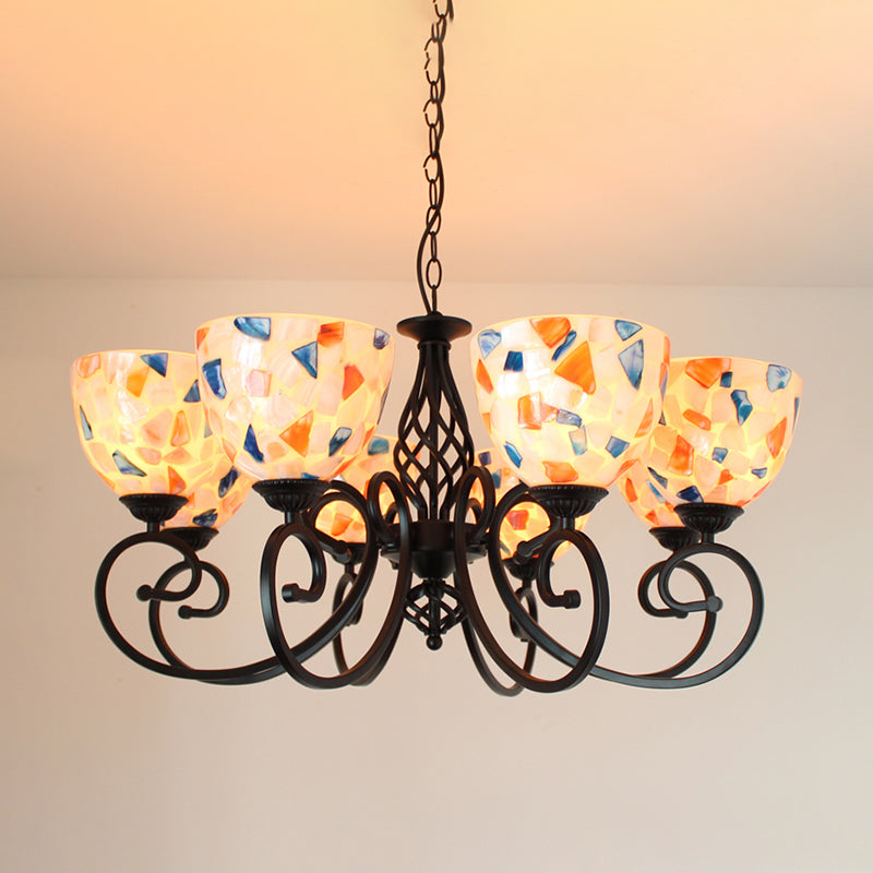 Dome Shell Chandelier Light Mediterranean 5/6/8 Lights beige lampe suspendue pour chambre à coucher