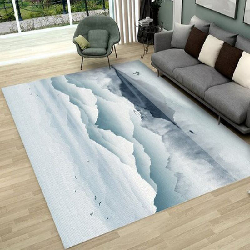 Grey Tone Vintage Area Rug Polyester Landscape Print Rug Non-Slip Backing Indoor Rug for Living Room