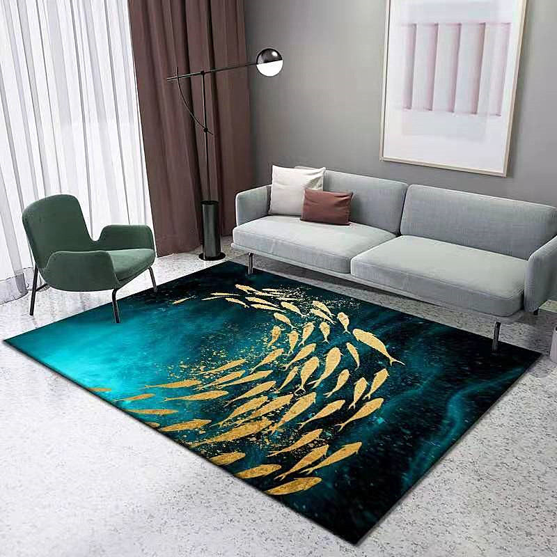 Nostalgia Fish Pattern Rug Dark Color Polyester Carpet Stain Resistant Indoor Rug for Home Decor