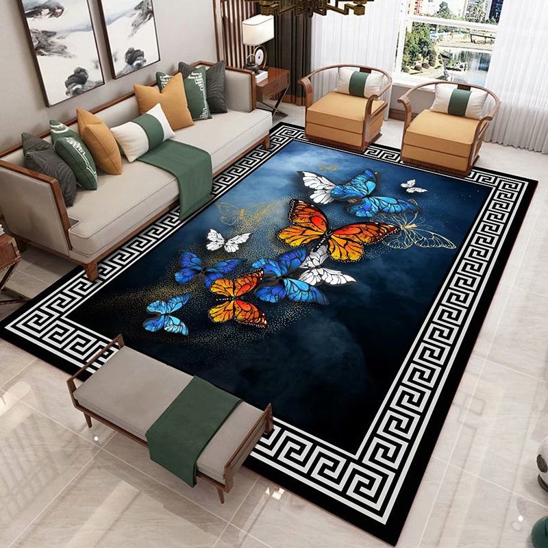 Nostalgia Fish Pattern Rug Dark Color Polyester Carpet Stain Resistant Indoor Rug for Home Decor