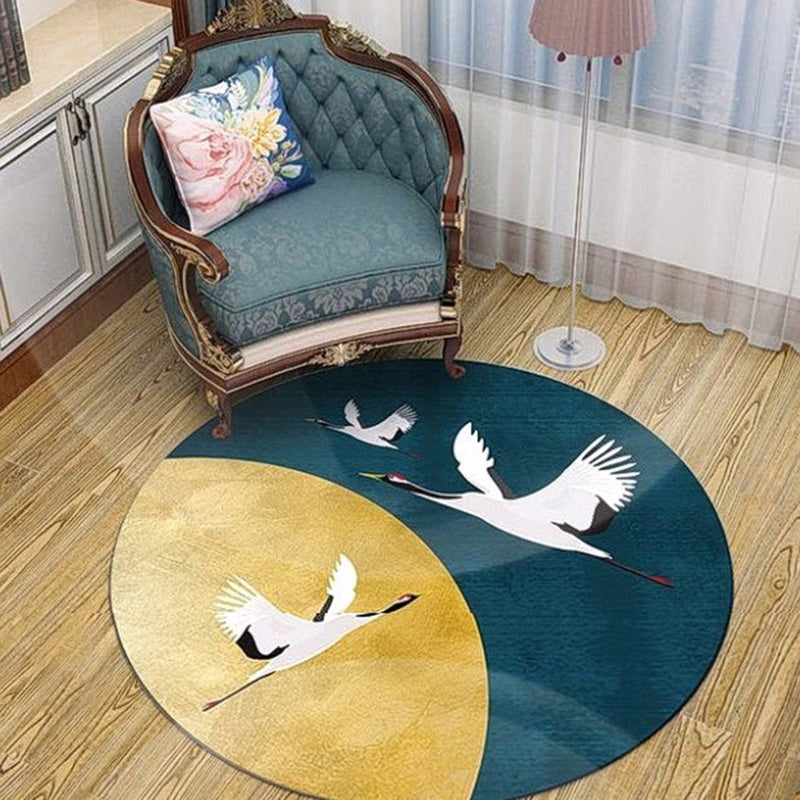 Round Red Tone Creative Area Carpet Polyester Animals Print Indoor Rug Anti-Slip Backing Carpet for Living Room
