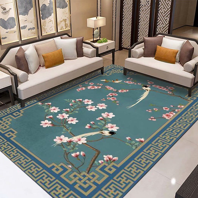 Elegant Multicolor Nostalgia Carpet Polyester Branch Print Indoor Rug Stain Resistant Rug for Home Decor