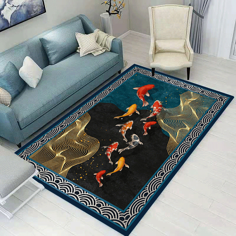 Dark Color Antique Print Rug Polyester Traditional Anti-Slip Backing Indoor Rug for Living Room