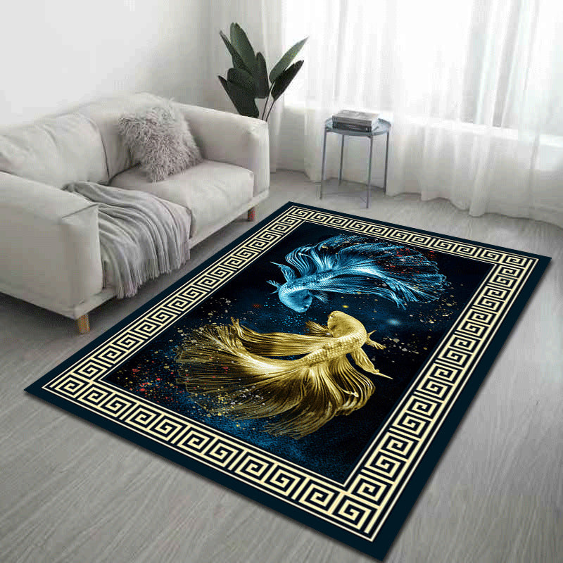 Dark Color Antique Print Rug Polyester Traditional Anti-Slip Backing Indoor Rug for Living Room