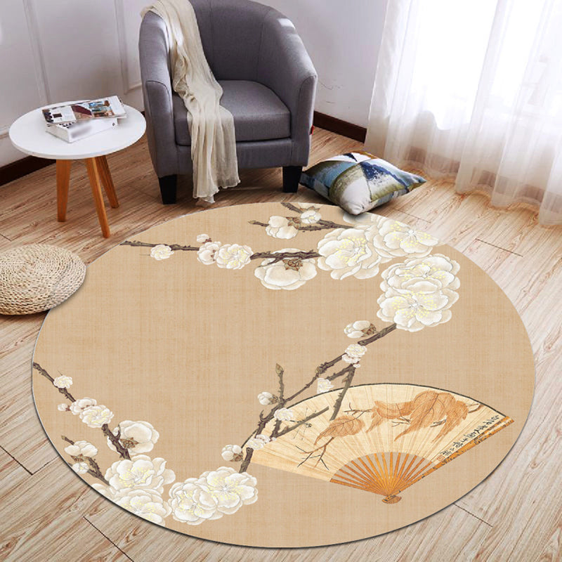 Round Light Color Distressed Area Carpet Polyester Ink Print Indoor Rug Anti-Slip Backing Carpet for Living Room