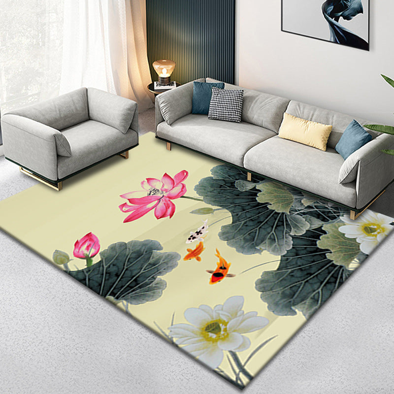 Classical Ink Branch Printing Rug Color Mixed Polyester Carpet Stain Resistant Indoor Rug for Home Decor