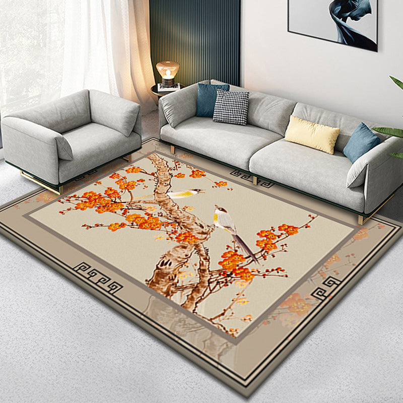 Classical Ink Branch Printing Rug Color Mixed Polyester Carpet Stain Resistant Indoor Rug for Home Decor