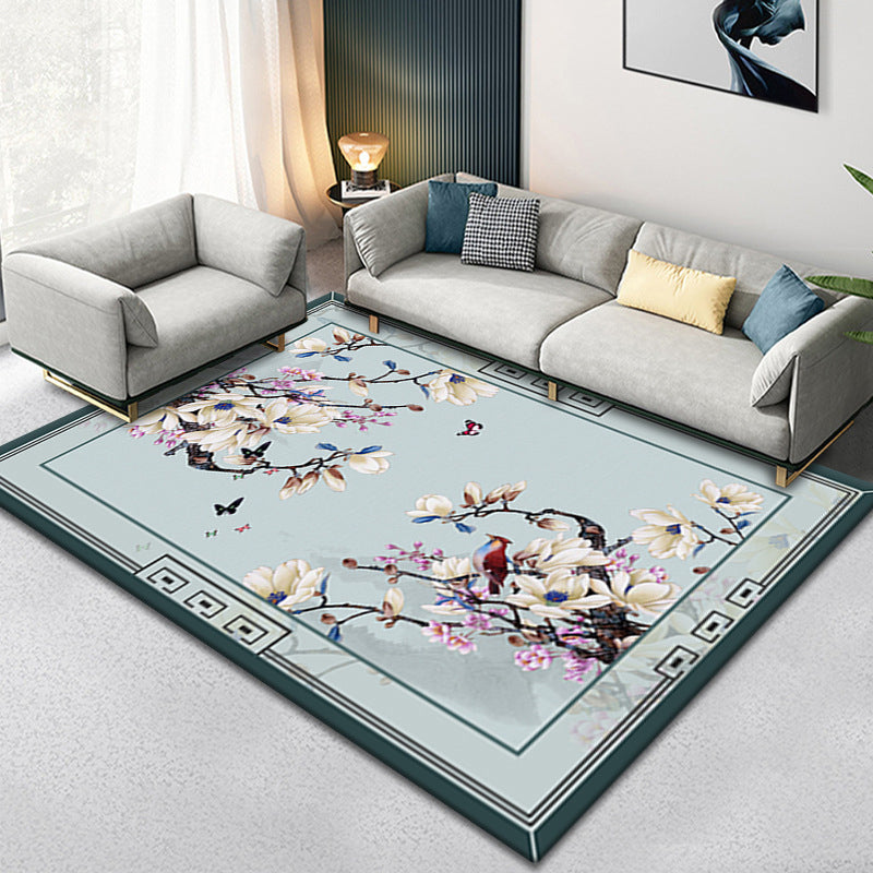 Classical Ink Branch Printing Rug Color Mixed Polyester Carpet Stain Resistant Indoor Rug for Home Decor