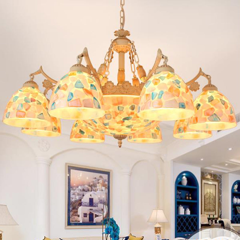 Tiffany Mosaic Pendant Chandelier 9/11 Lights Shell Hanging Plafond Light en beige pour le salon, Up / Down