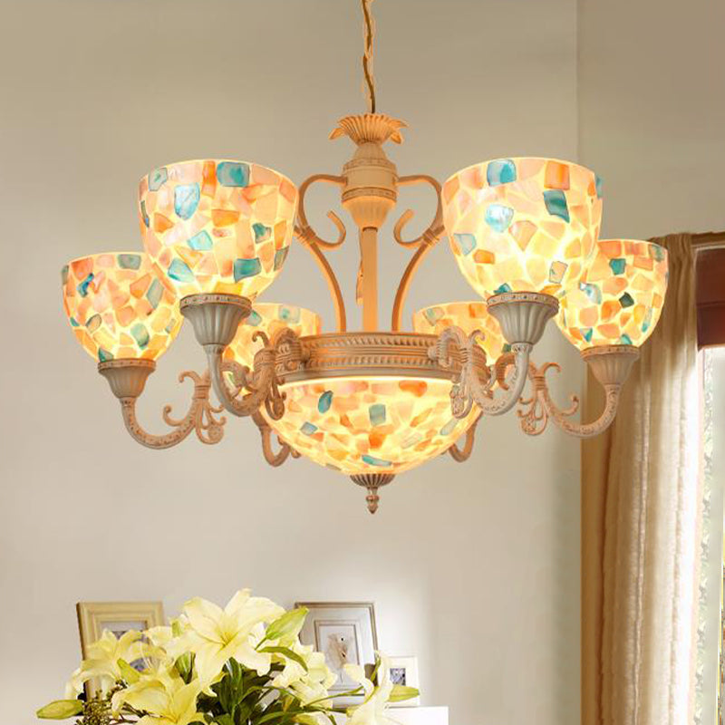 Tiffany Mosaic Pendant Chandelier 9/11 Lights Shell Hanging Plafond Light en beige pour le salon, Up / Down