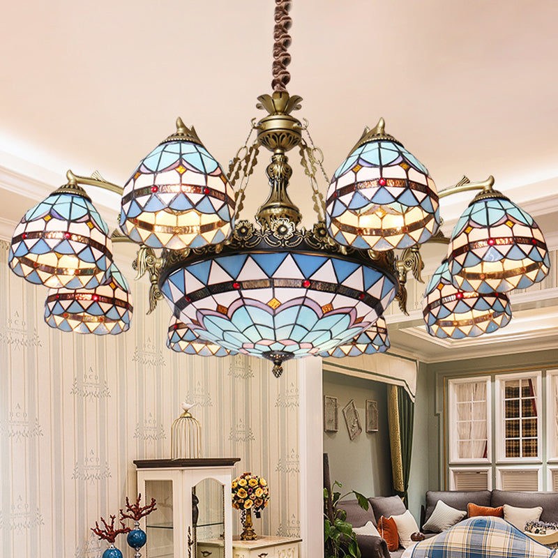 Azul 5/9/11 Lights Lighting Lightsing Tiffany Cut Glass Shade Suspension Colgante