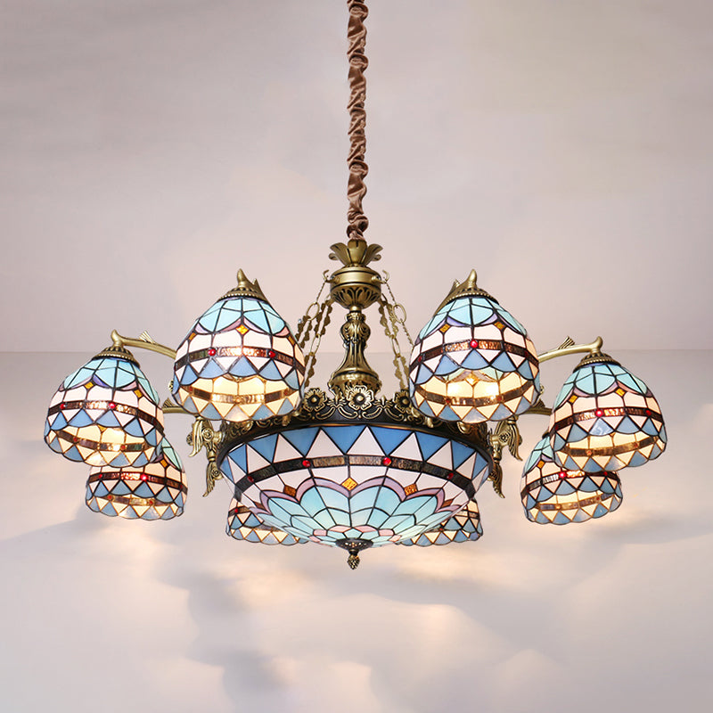 Azul 5/9/11 Lights Lighting Lightsing Tiffany Cut Glass Shade Suspension Colgante