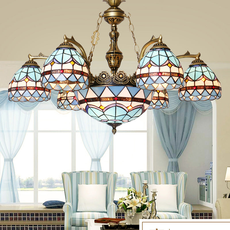 Azul 5/9/11 Lights Lighting Lightsing Tiffany Cut Glass Shade Suspension Colgante