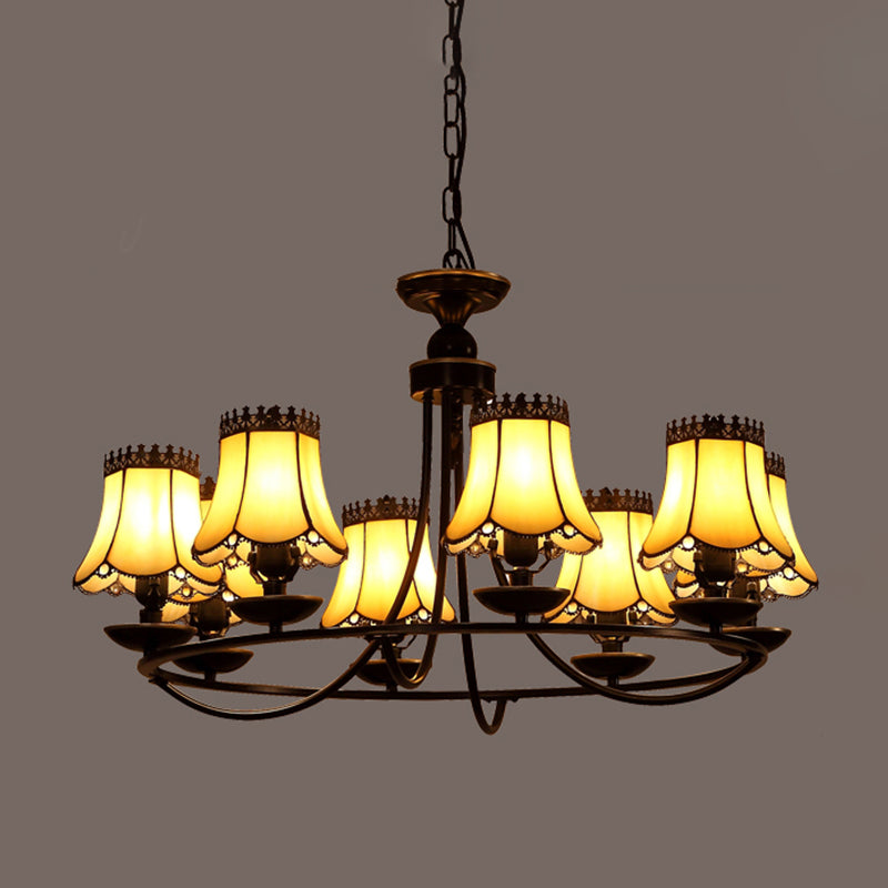 Baroque Bell Shade Chandelier Lightture 4/6/8 LUMIÈRES BEIGE VERRE BEIGE LAMPE SORT