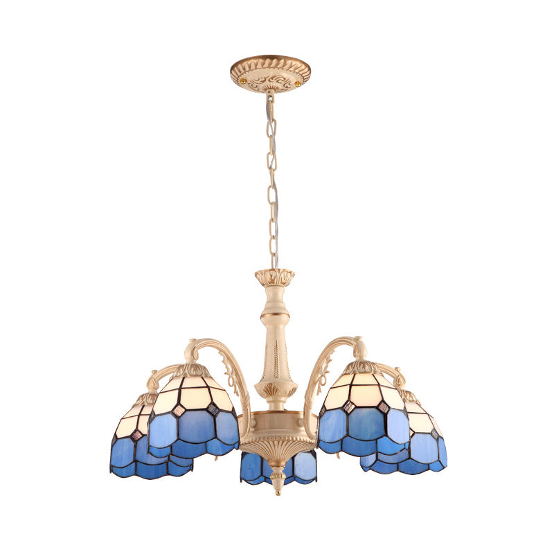 3/5 Lumières Dome Pendard lustre baroque jaune / bleu coupé à main lampe de plafond en verre pour la cuisine