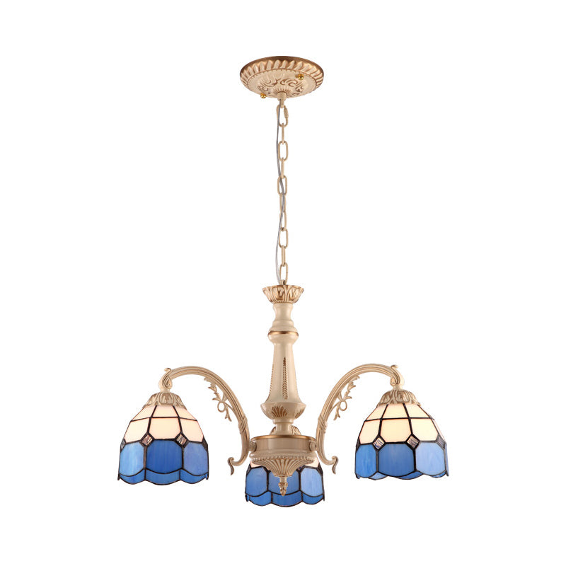 3/5 Lumières Dome Pendard lustre baroque jaune / bleu coupé à main lampe de plafond en verre pour la cuisine