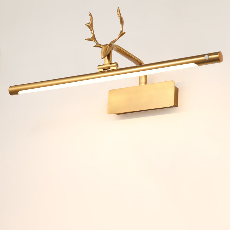 Modern Minimalist Style Cylinder Wall Mounted Light Fixture Copper Flush Mount Wall Sconce with Antlers for Bathroom