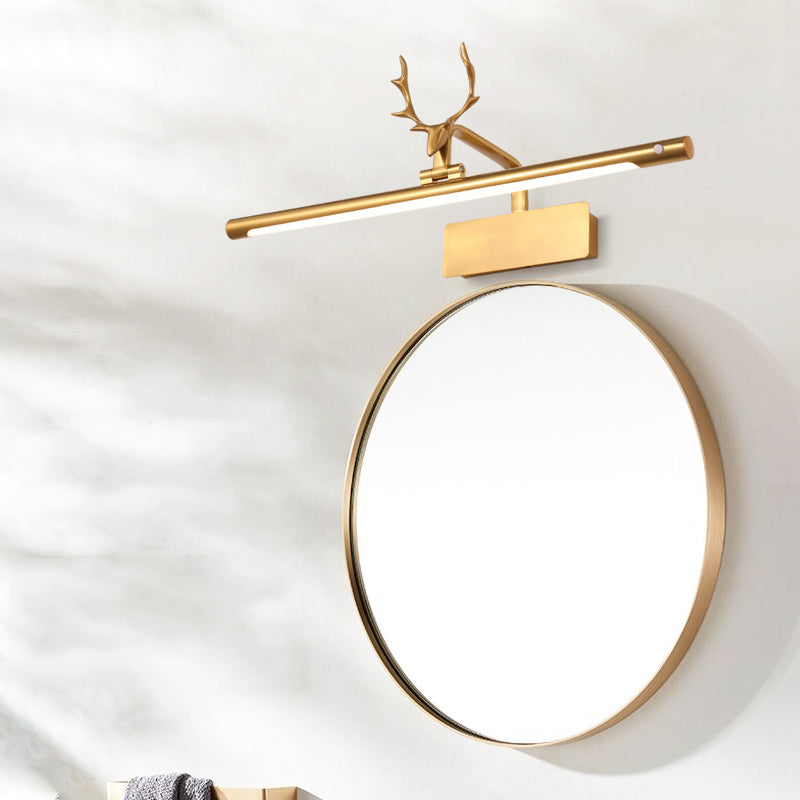 Modern Minimalist Style Cylinder Wall Mounted Light Fixture Copper Flush Mount Wall Sconce with Antlers for Bathroom