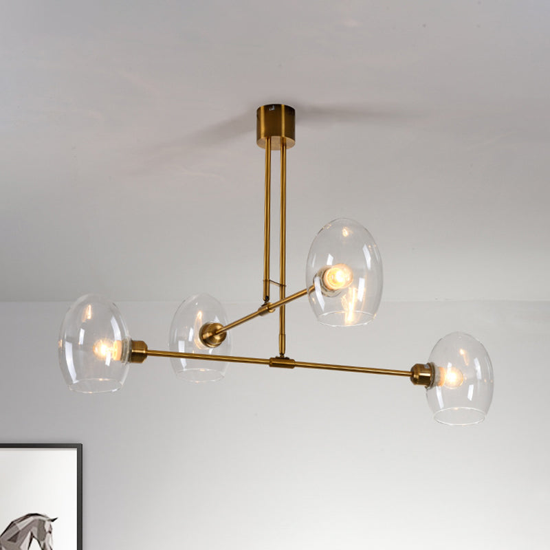 Clear Glass Oval Pendant Chandelier Modernist 4 Lights Brass Hanging Ceiling Lamp for Bedroom