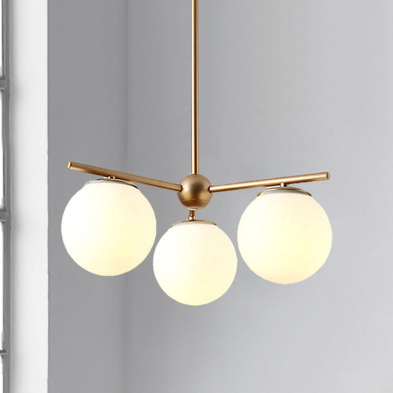 Globe hängende Kronleuchter modernes weißes Glas 3 Leuchten Gold Deckenlampe für Schlafzimmer