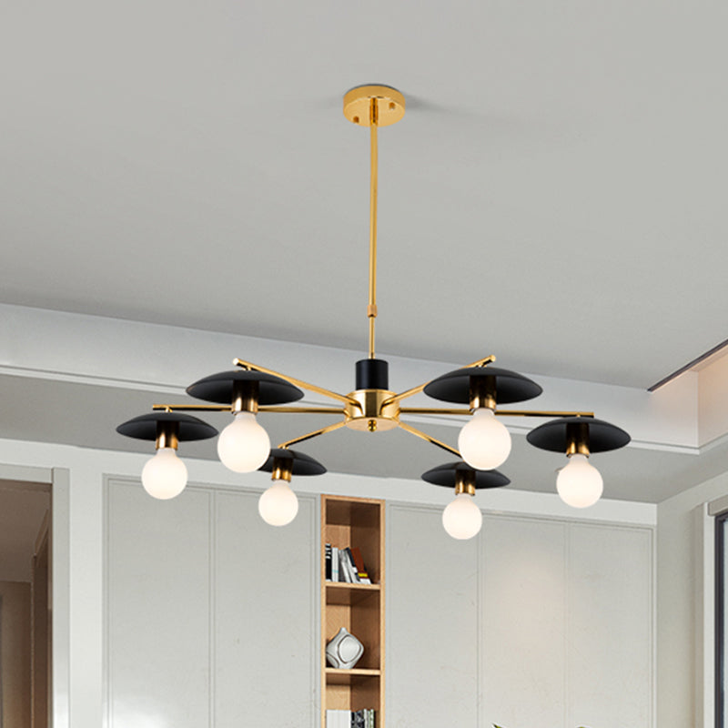 Metal Radial Hanging Chandelier Modernist 6/8 Heads Black and Gold Finish Ceiling Pendant Lamp for Living Room