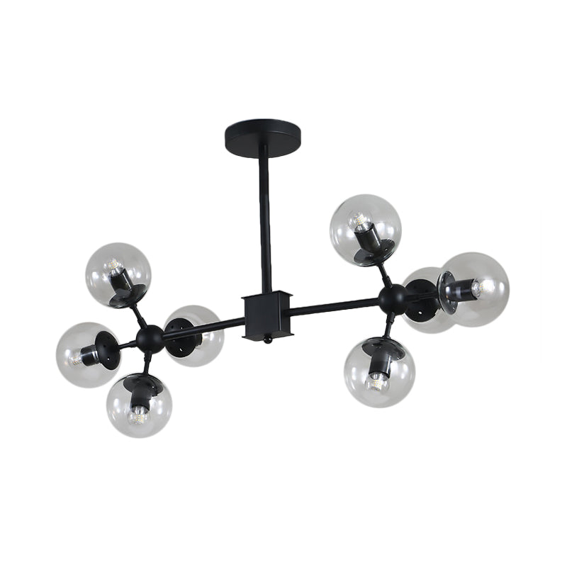 Modern 8/12 Heads Ceiling Chandelier Black Sphere Hanging Light Fixture with Clear Glass Shade