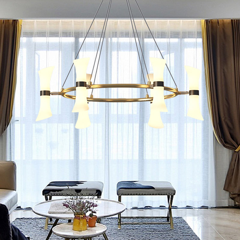 Modern 6 Heads Hanging Chandelier Gold Flared Ceiling Suspension Lamp with Frosted Glass Shade