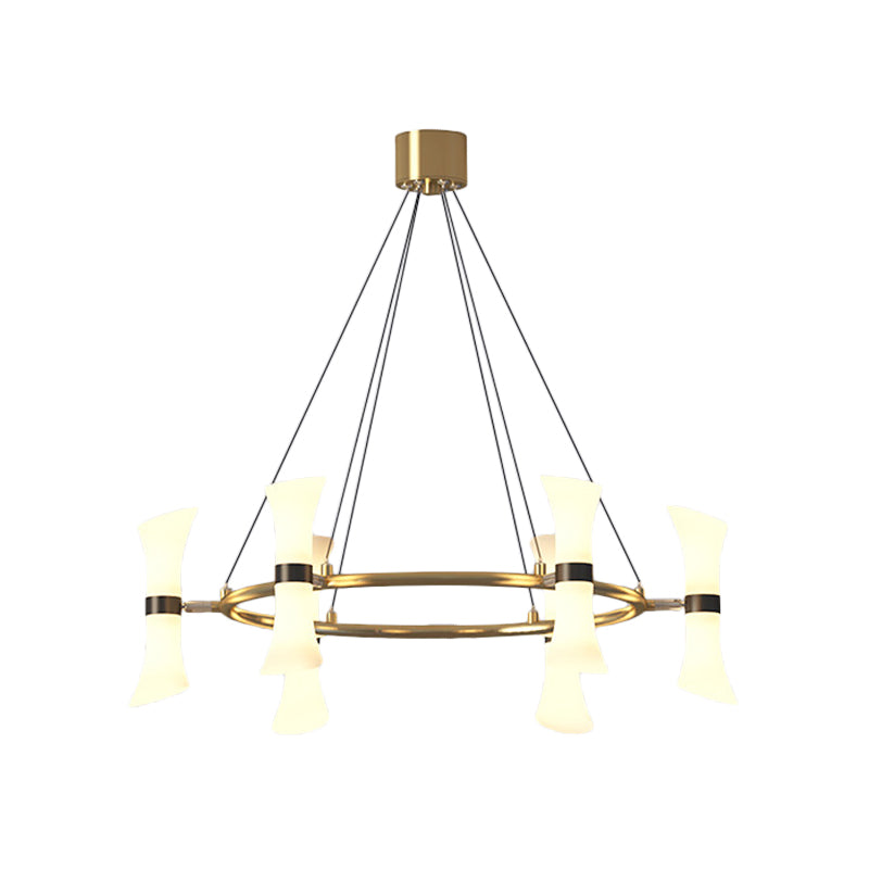 Modern 6 Heads Hanging Chandelier Gold Flared Ceiling Suspension Lamp with Frosted Glass Shade