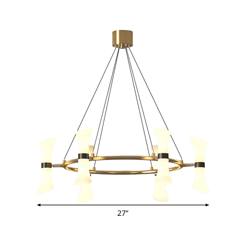 Modern 6 Heads Hanging Chandelier Gold Flared Ceiling Suspension Lamp with Frosted Glass Shade