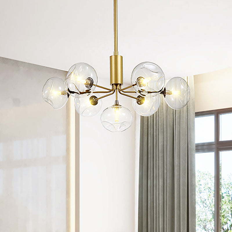 7 Heads Bedroom Ceiling Chandelier Modernist Gold Hanging Light Fixture with Orb Clear Glass Shade