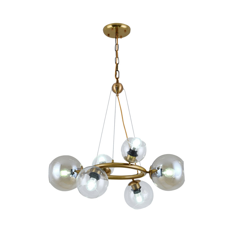 Gold Spherical Pendant Chandelier Contemporary 6/9 Heads Clear Glass Ceiling Hanging Light