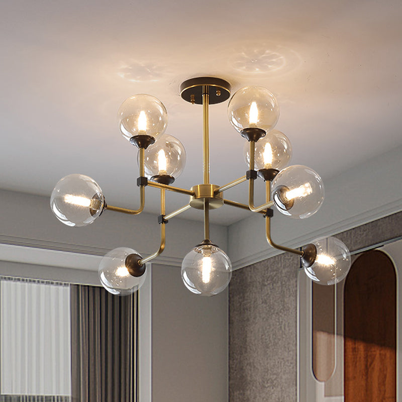 Amber Globe Globe Semi Flush Moderniste 9/13 Bulbes Plafond Mount Lightture en laiton